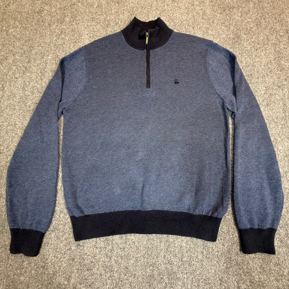 Brooks Brothers 346 Mens Large Blue Cotton Cashmere 1/4 Zip Sweater Pullover - Picture 2 of 10